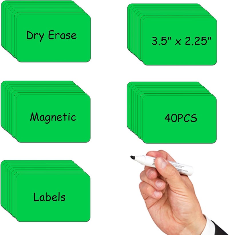STTMGN Magnetic Dry Erase Label,2.25x3.5 Inches Card Magnets for Name Tags on Board,Classroom Essentials for Teachers and Students Organization，Pack of 40（Green - Image 1